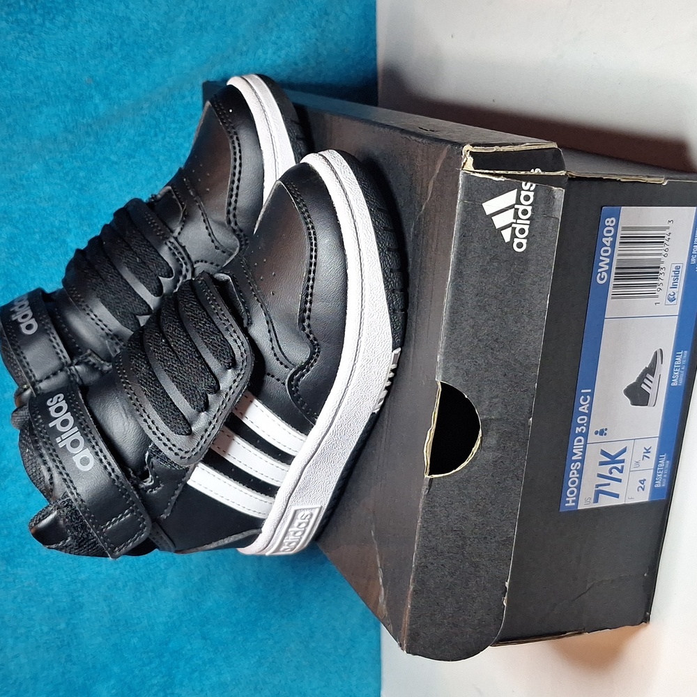 Like New Toddler Adidas Hoops Mid 2.0 Sneakers Toddler Shoes Size 7.5 Black - Picture 2 of 10